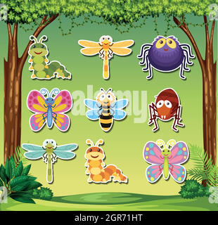 Set Insektenaufkleber Stock Vektor