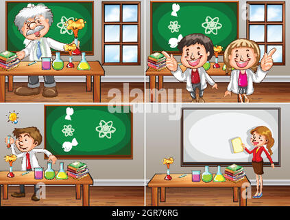 Wissenschaftliche Klassenräume mit Lehrern Stock Vektor
