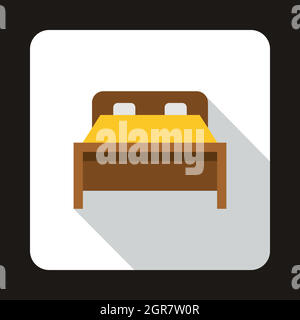 Holz-Doppelbett-Symbol, flachen Stil Stock Vektor