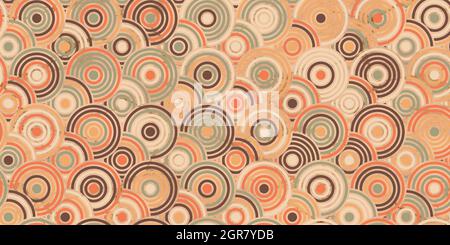 Abstraktes geometrisches Muster, kreisförmig überlappend im Retro-Design. Orange Hintergrund mit Marmor Textur Stil vintage Stock Vektor