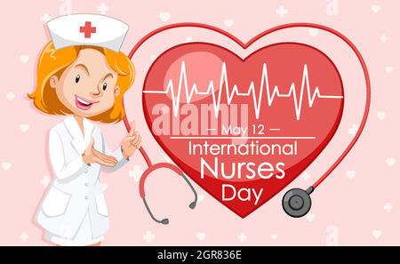 Happy International Nurses Day Schriftart mit Krankenschwester Cartoon-Charakter Stock Vektor