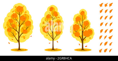 Herbst. Baum und Blätter sind gesetzt Stock Vektor