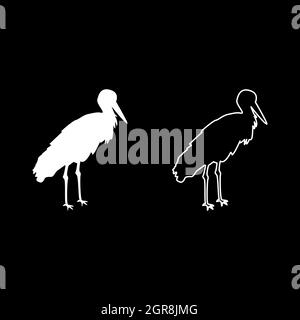 Stork Vogel stehend Kranich Reiher Silhouette weiß Farbe Vektor Illustration solide Kontur Stil Bild Stock Vektor