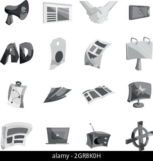 Werbung Icons Set, monochrome Blackstyle Stock Vektor