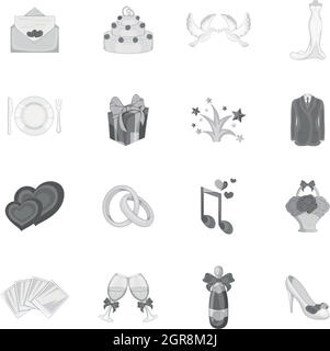 Hochzeit-Icons set, cartoon-Stil Stock Vektor