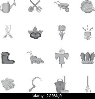 Garten Icons set, schwarz Stil Monochrom Stock Vektor