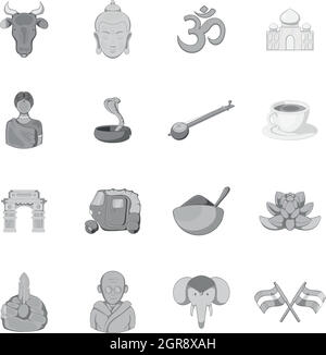 Indien-Symbole, die inmitten einer monochromen Blackstyle Stock Vektor