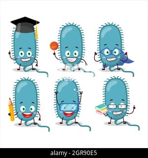 Schüler von Minacovirus Zeichentrickfigur mit verschiedenen Ausdrücken. Vektorgrafik Stock Vektor