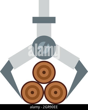 Hydraulischer Kran mit Log-Symbol, flachen Stil Stock Vektor