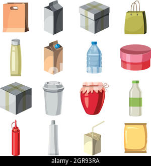 Paket-Container Icons Set, Cartoon-Stil Stock Vektor