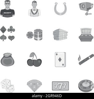 Casino-Icons set, Stil Monochrom Schwarz Stock Vektor