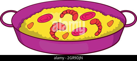 Paella mit Meeresfrüchten auf Symbol Pan, Cartoon Stil Stock Vektor