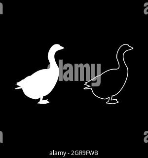 Goose Gosling Gänse Anser Gander Silhouette weiß Farbe Vektor Illustration solide Kontur Stil Bild Stock Vektor