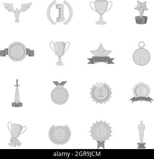 Trophäe vergeben Icons Set, schwarz Stil Monochrom Stock Vektor