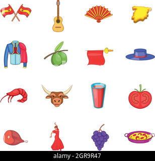 Spanien-Icons set, cartoon-Stil Stock Vektor