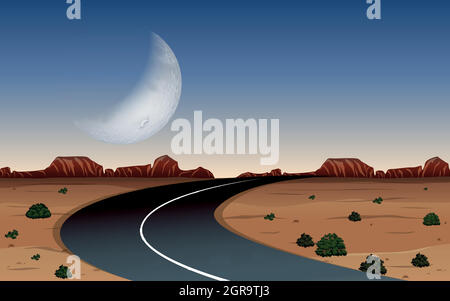 Eine Straße in der Wüstennacht Stock Vektor