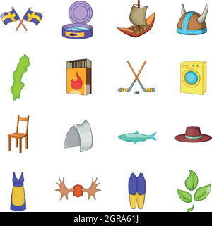 Schweden-Icons set, cartoon-Stil Stock Vektor