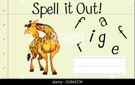 Buchstabieren Sie das englische Wort Giraffe Stock Vektor