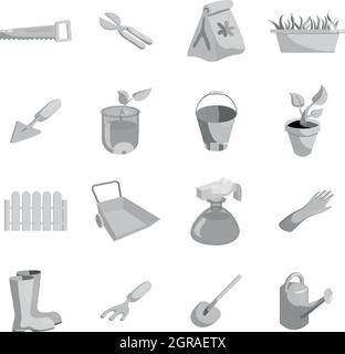 Gartenarbeit Icons Set, monochrome Blackstyle Stock Vektor