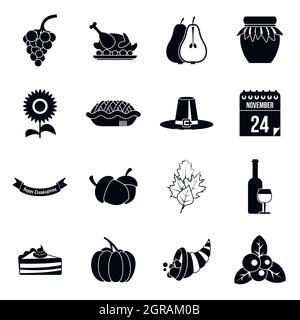 Thanksgiving Icons Set, einfachen Stil Stock Vektor