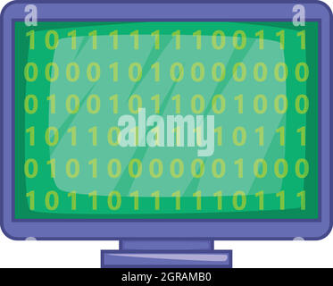 Der binäre Code auf dem Bildschirm das Symbol, Cartoon Stil Stock Vektor