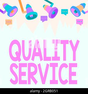 Handschrift Text Quality Service. Konzeptfoto, wie gut der Service den Erwartungen des Kunden entspricht Überwachen Sie die Zeichnung mit Megaphon Producing Stockfoto