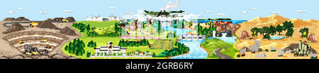 Gemischte drei verschiedene Naturlandschaften Szenen Stock Vektor