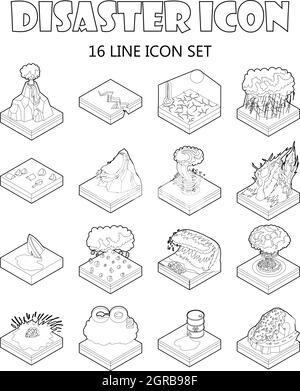 Katastrophe Icons Set, Umriss-Stil Stock Vektor
