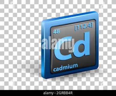 Chemisches Cadmium-Element. Chemisches Symbol mit Ordnungszahl und atomarer Masse. Stock Vektor