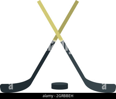 Hockey-Schläger und Puck-Symbol, flachen Stil Stock Vektor