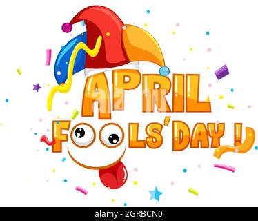 Schriftlogo mit Schriftzug „April Fool's Day“ und Jester-Hut Stock Vektor