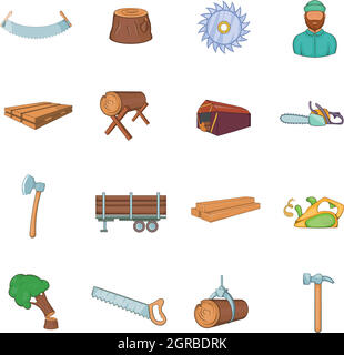 Holz Industrie Icons set, cartoon-Stil Stock Vektor