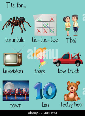 Viele Wörter beginnen mit dem Buchstaben T Stock Vektor