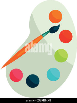 Palette mit Farben und Pinselsymbol, Cartoon-Stil Stock Vektor
