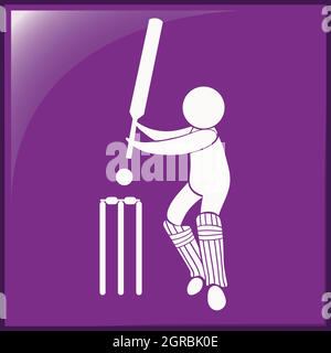 Sport-Icon-Design für Cricket auf violettem Hintergrund Stock Vektor