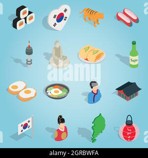 Republik Korea stellen Icons, isometrischen 3d ctyle Stock Vektor