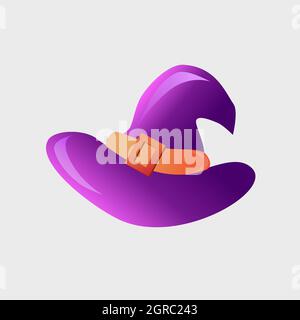 Vektor lila Hexenhut flache Symbol für Ihre Halloween-Dekorationen. Leicht zu überfärben, mit abnehmbarem Hintergrund. Für Partyeinladungen, Verkaufsbanner und Anzeigen Stock Vektor
