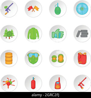 Paintball-Icons set, cartoon-Stil Stock Vektor