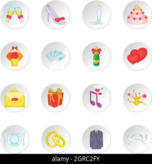 Hochzeit-Icons set, cartoon-Stil Stock Vektor