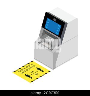 Soziale Distanzierung und Coronavirus-Kovid-19-Prävention: Halten Sie bei der Verwendung von Geldautomaten und Selbstbedienungsgeräten einen sicheren Abstand zu anderen Personen ein Stock Vektor