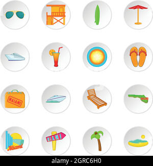 Miami-Icons set, cartoon-Stil Stock Vektor