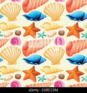 Nahtloser Hintergrund mit Muscheln und Seesternen Stock Vektor