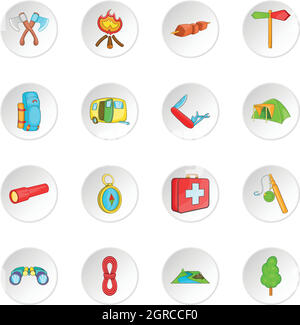 Camping Icons set, cartoon-Stil Stock Vektor