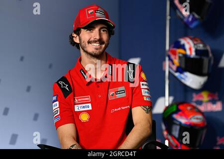 Austin, USA. September 2021. Pressekonferenz zum MotoGP Red Bull Grand Prix of the Americas auf dem Circuit of the Americas Blvd, Austin, Texas, 30. September 2021 in Bild: Bagnaia Rueda de prensa del Gran Premio Red Bull Grand Prix de las Americas en el Circuito de las Americas Blvd, Austin, Texas, 30 de Septiembre de 2021 POOL/ MotoGP.com/Cordon die Pressebilder sind nur für die redaktionelle Verwendung bestimmt. Obligatorischer Kredit: © motogp.com Kredit: CORDON PRESS/Alamy Live News Stockfoto