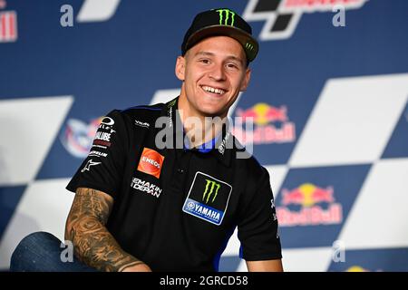 Austin, USA. September 2021. Pressekonferenz zum MotoGP Red Bull Grand Prix of the Americas auf dem Circuit of the Americas Blvd, Austin, Texas, 30. September 2021 in Bild: Quartararo Rueda de prensa del Gran Premio Red Bull Grand Prix de las Americas en el Circuito de las Americas Blvd, Austin, Texas, 30 de Septiembre de 2021 POOL/ MotoGP.com/Cordon die Pressebilder sind nur für die redaktionelle Verwendung bestimmt. Obligatorischer Kredit: © motogp.com Kredit: CORDON PRESS/Alamy Live News Stockfoto