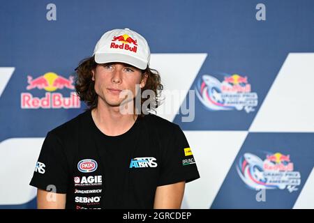 Austin, USA. September 2021. Pressekonferenz zum MotoGP Red Bull Grand Prix of the Americas auf dem Circuit of the Americas Blvd, Austin, Texas, 30. September 2021 in Bild: Roberts Rueda de prensa del Gran Premio Red Bull Grand Prix de las Americas en el Circuito de las Americas Blvd, Austin, Texas, 30 de Septiembre de 2021 POOL/ MotoGP.com/Cordon die Pressebilder sind nur für die redaktionelle Verwendung bestimmt. Obligatorischer Kredit: © motogp.com Kredit: CORDON PRESS/Alamy Live News Stockfoto