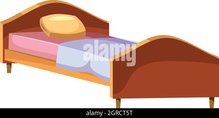 Einzelbett aus Holz-Symbol, Cartoon-Stil Stock Vektor