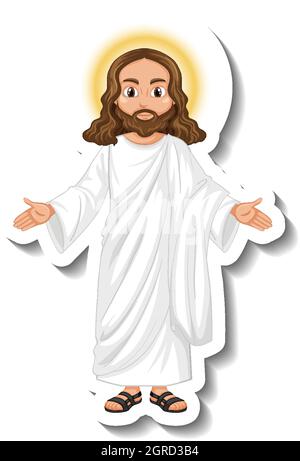Jesus Christus Zeichentrickfigur Aufkleber auf weißem Hintergrund Illustration Stock Vektor