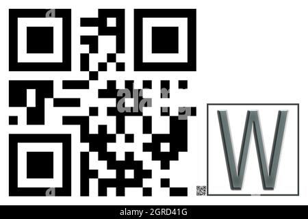 Monogramm des Großbuchstaben W , QR-Code Stockfoto