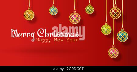 Vektor realistische Weihnachten und Neujahr Hintergrund, Banner, Flyer, Grußkarte, Postkarte. Horizontale Ausrichtung. Stock Vektor